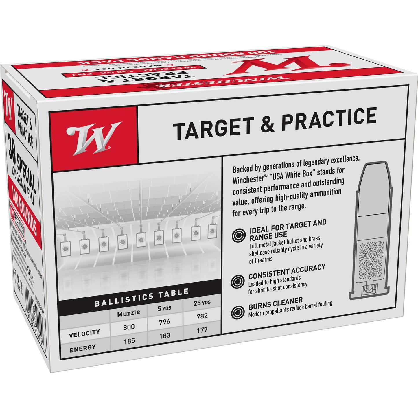 Win Usa Trgt 38spl 130gr Fmj 100/500