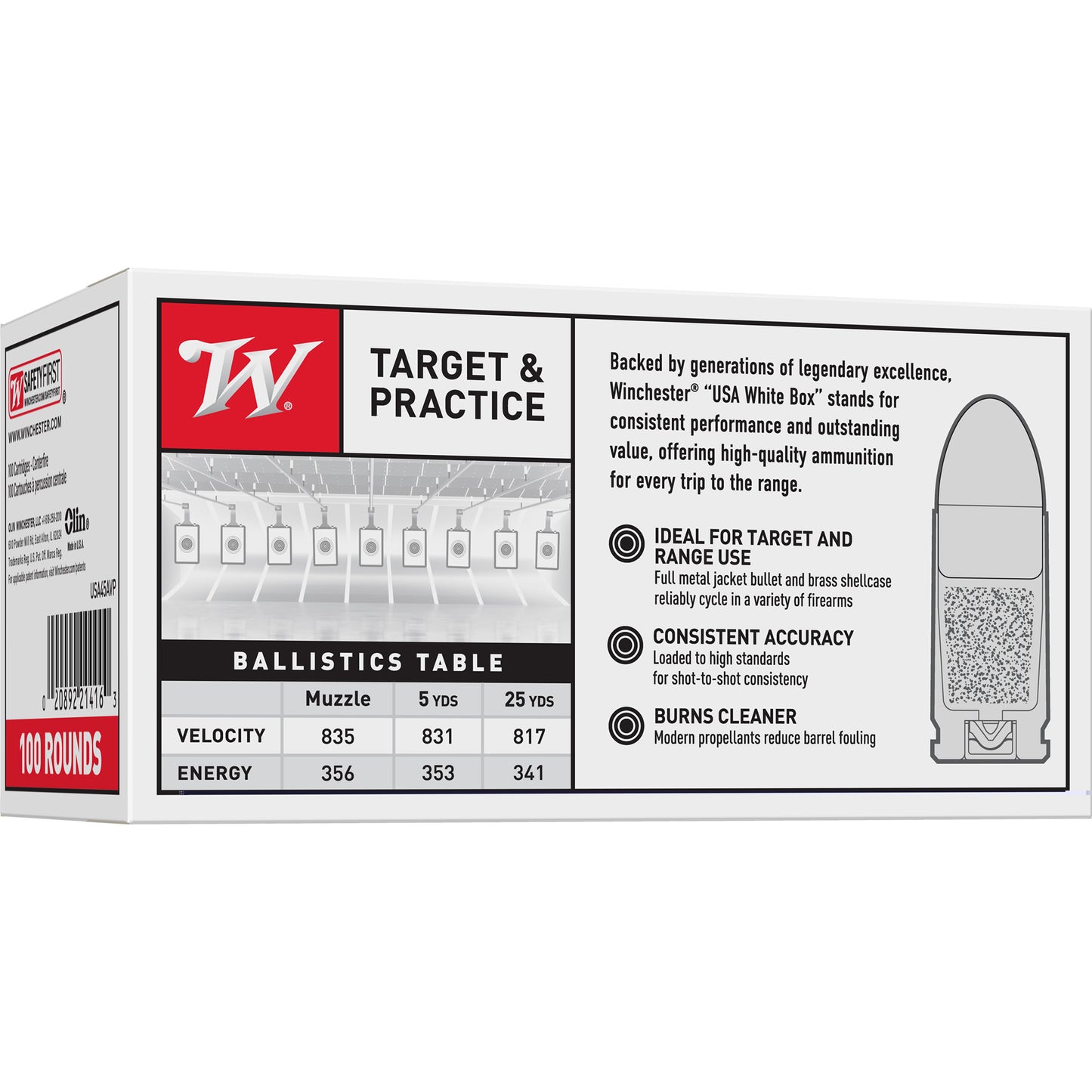 Win Usa 45acp 230gr Fmj 100/500