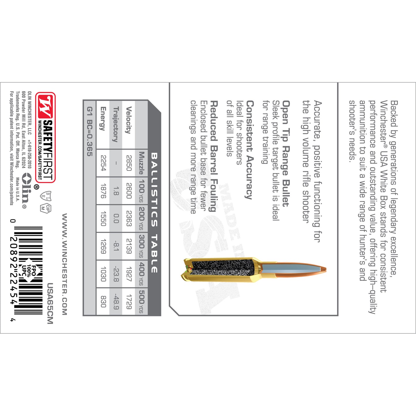 Win Usa 6.5creed 125gr Jhp 20/200